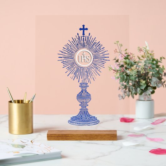 blue monstrance design catholic home decor acrylschild (Hochzeit)