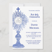 blue monstrance design | First Holy Communion Einladung (Vorderseite)