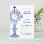 blue monstrance design | First Holy Communion Einladung (Stehend Vorderseite)