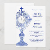 blue monstrance design | First Holy Communion Einladung (Vorne/Hinten)