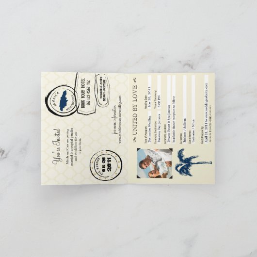 Blue Montego Bay Jamaica Passport Save the Date Einladung (Innenseite)