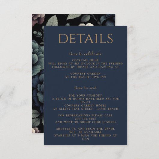 Blue Moody Floral Begleitkarte (Vorne/Hinten)