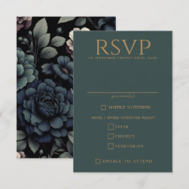 Blue Moody Floral Food Choices RSVP Karte