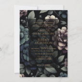 Blue Moody Floral mit QR Code & Details Einladung (Vorderseite)
