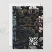 Blue Moody Floral mit QR Code & Details Einladung (Rückseite)