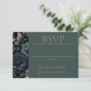 Blue Moody Floral RSVP Karte