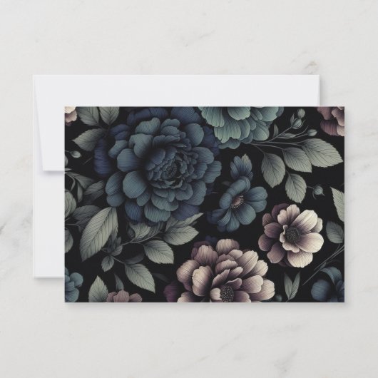 Blue Moody Floral RSVP Karte (Rückseite)