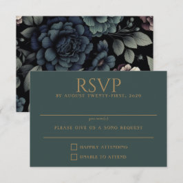 Blue Moody Floral RSVP Karte