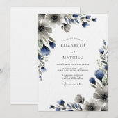 Blue Moody Floral Wedding Einladung (Vorne/Hinten)
