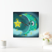 Blue Moon and Yellow Star Quadratische Wanduhr (Zuhause)