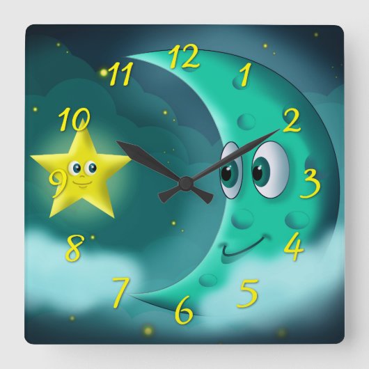 Blue Moon and Yellow Star Quadratische Wanduhr (Vorderseite)