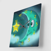 Blue Moon and Yellow Star Quadratische Wanduhr (Winkel)