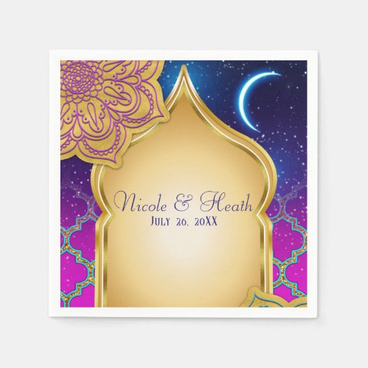 Blue Moon Arabian Nights Glam Gold Lila Hochzeit Serviette (Vorderseite)