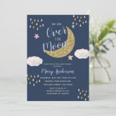 Blue Moon Baby Dusche aus Gold und Navy Einladung (Stehend Vorderseite)