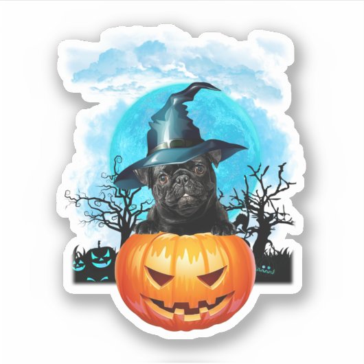 Blue Moon Black Mops Hexenkürbis Halloween Aufkleber (Vorderseite)