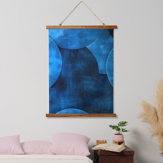 Blue Moon Circles Wandteppich Mit Holzrahmen (Schlafzimmer)