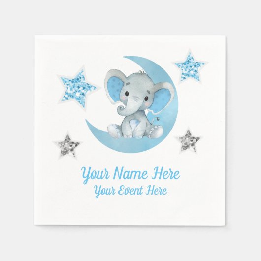 Blue Moon Elephant Napkins Baby Dusche Geburtstag Serviette (Vorderseite)