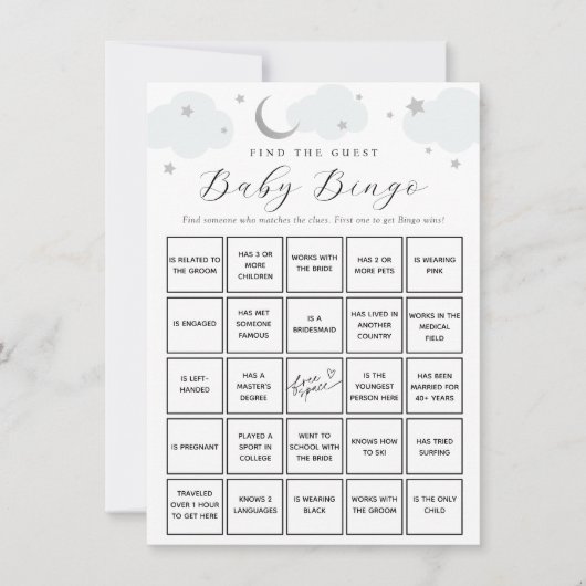 Blue Moon Finden Sie die Baby Bingo Game Card Einladung (Vorderseite)