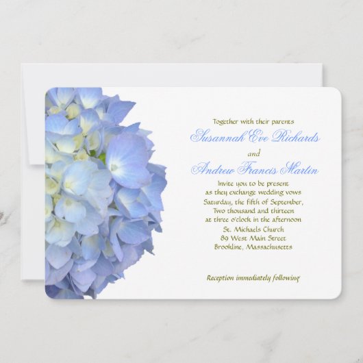Blue Moon Hydrangea Horizontal Wedding Einladung (Vorderseite)