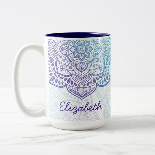 Blue Moon Mandala 15 oz. Personalized Mug Zweifarbige Tasse (Links)