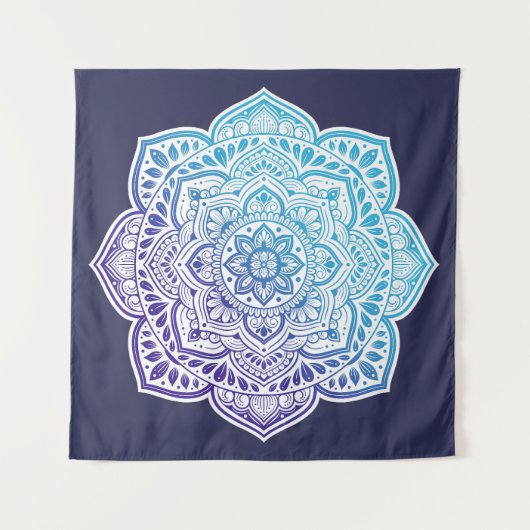 Blue Moon Mandala Tapestry Wandteppich (Vorderseite (Horizontal))
