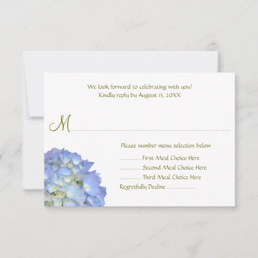 Blue Moon Menu Selection Wedding Repcard RSVP Karte (Vorderseite)