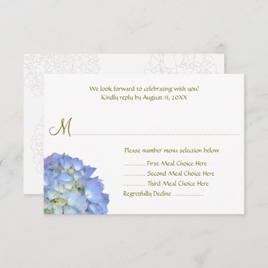 Blue Moon Menu Selection Wedding Repcard RSVP Karte (Vorne/Hinten)