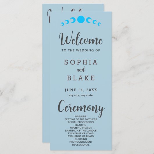 Blue Moon Phases Blue Wedding Program (Vorne/Hinten)