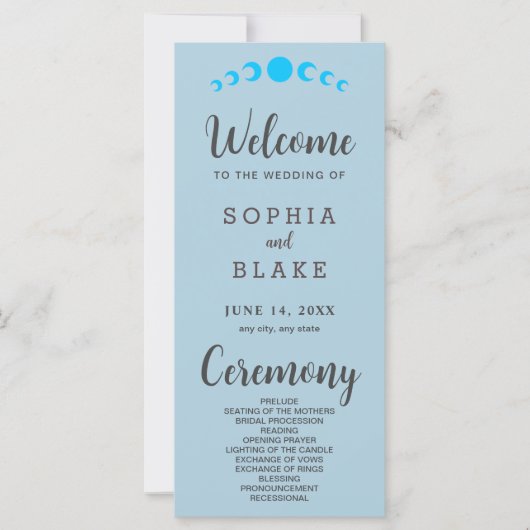 Blue Moon Phases Blue Wedding Program (Vorderseite)