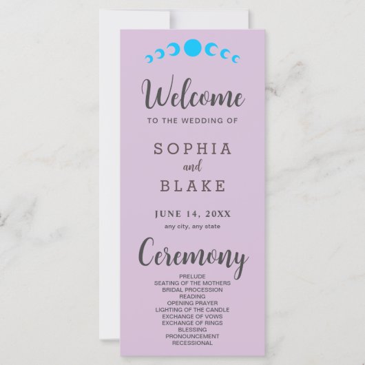 Blue Moon Phases Lila Wedding Program (Vorderseite)