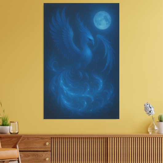 Blue Moon Phoenix · Fine Art Canvas Print Leinwanddruck (Insitu (Wohnzimmer))