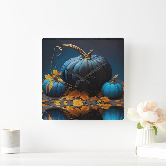 Blue Moon Pumpkins Herbstleaves Quadratische Wanduhr (Zuhause)