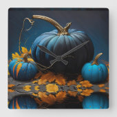 Blue Moon Pumpkins Herbstleaves Quadratische Wanduhr (Vorderseite)