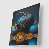Blue Moon Pumpkins Herbstleaves Quadratische Wanduhr (Winkel)