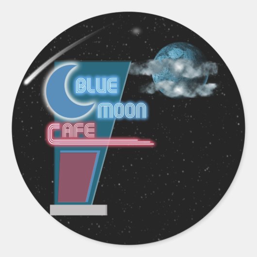 Blue Moon Retro Café Runder Aufkleber (Vorderseite)