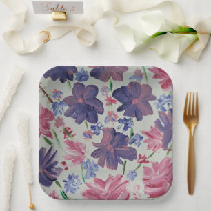 Blue Moon Rose Floral, 9" Square Paper Tellers Pappteller