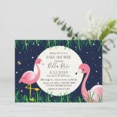 Blue Moon Star Flamingos Baby Duschkarte Mitternac Einladung (Stehend Vorderseite)