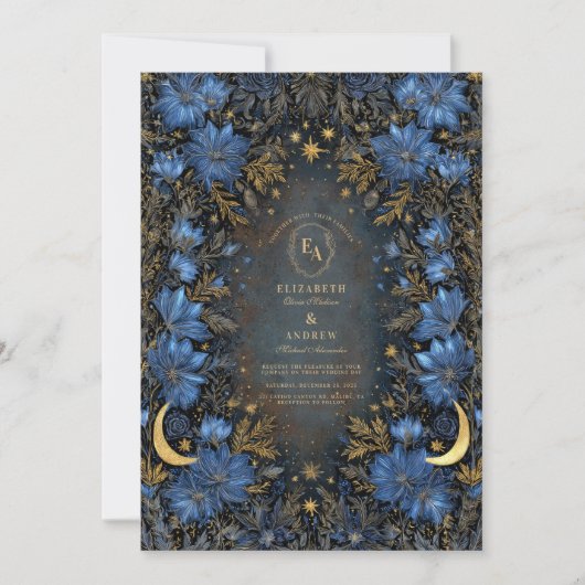 Blue Moon & Star Wedding Einladung (Vorderseite)