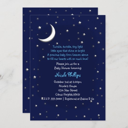 Blue Moon & Stars Celestial Baby Shower Einladung (Vorne/Hinten)