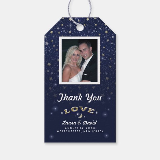 Blue Moon & Stars LIEBE Hochzeit Custom Foto Geschenkanhänger (Vorderseite)
