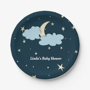 Blue Moon & Stars Mitternacht Elegante Babydusche Pappteller