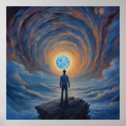 Blue Moon Super Moon AI Fantasy Digital Art Print Poster (Vorne)