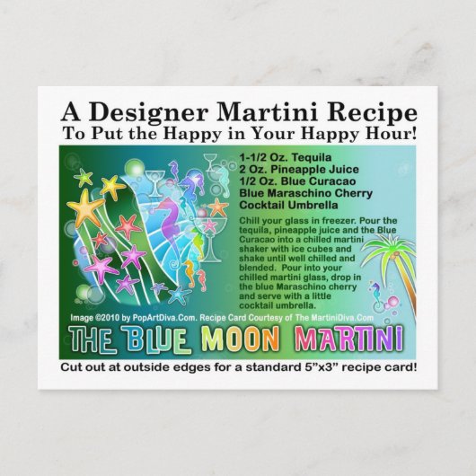 Blue Moon Tropical Martini Rezept Karte (Vorderseite)