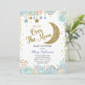 Blue Moon und Star Baby Dusche Einladung (Stehend Vorderseite)