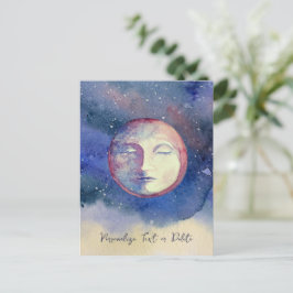 Blue Moon Watercolor Niedlich Vintagen Hexenhy Cel Postkarte