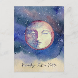 Blue Moon Watercolor Niedlich Vintagen Hexenhy Cel Postkarte