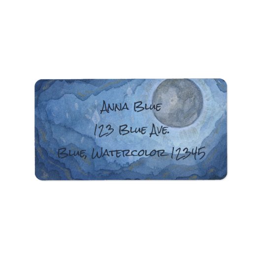 Blue Moon Watercolor Night Sky Universum Adressaufkleber (Vorne)