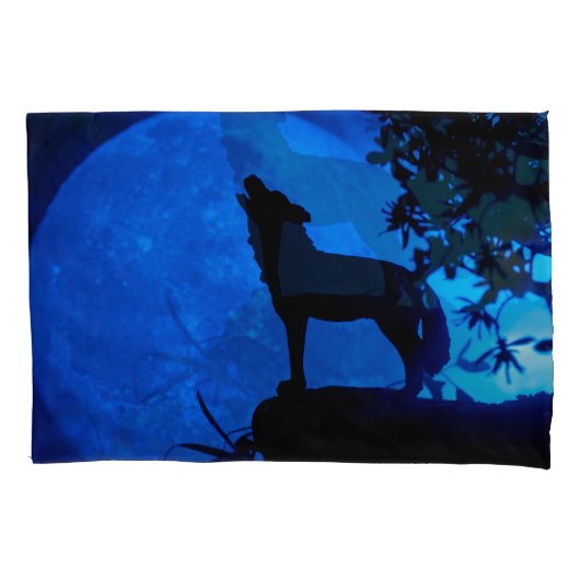 Blue Moon Wolf Pillowcase Kissenbezug (Vorderseite-Links)