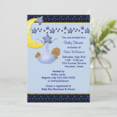 Blue Moon Yellow Stars Ethnic Boy Dusche Einladung (Stehend Vorderseite)