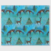 Blue Moonlight Deerfest Weihnachten Urlaub Geschenkpapier (Flach)